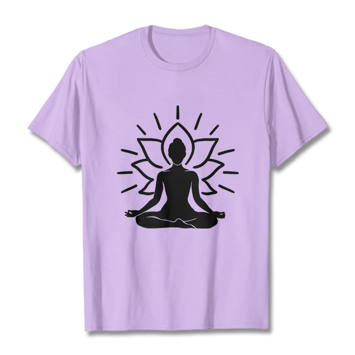 Buddha Stones Casual Meditative Figure Lotus Pattern Tee T-shirt - Plum - 2XL - image 16