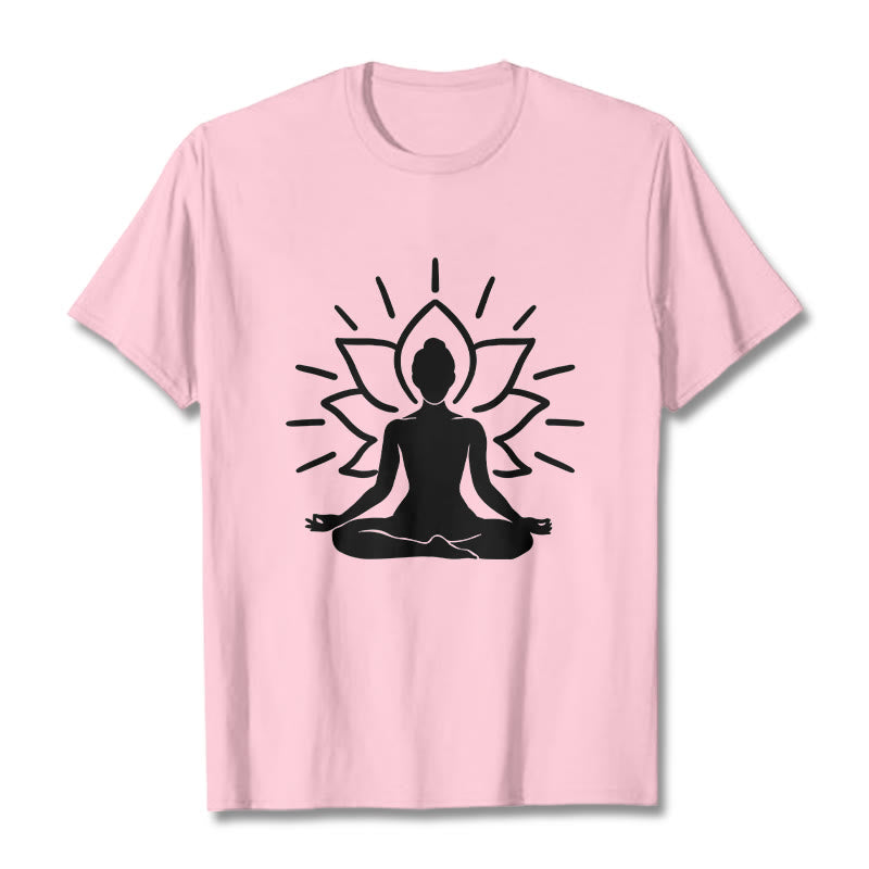 Buddha Stones Casual Meditative Figure Lotus Pattern Tee T-shirt - LightPink - 2XL - image 12
