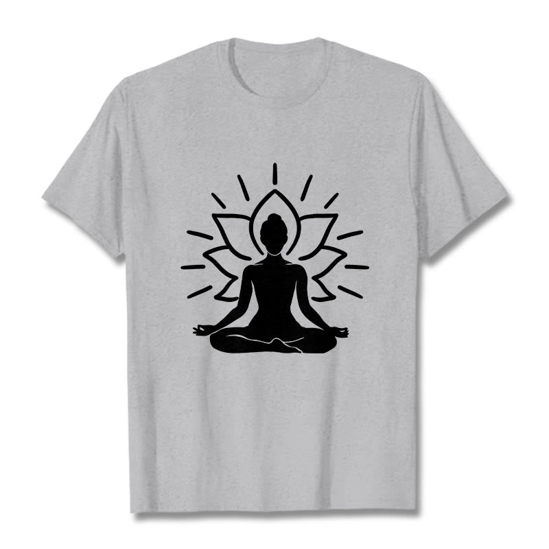 Buddha Stones Casual Meditative Figure Lotus Pattern Tee T-shirt - LightGrey - 2XL - image 19
