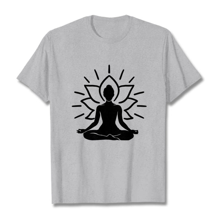 Buddha Stones Casual Meditative Figure Lotus Pattern Tee T-shirt - LightGrey - 2XL - image 19