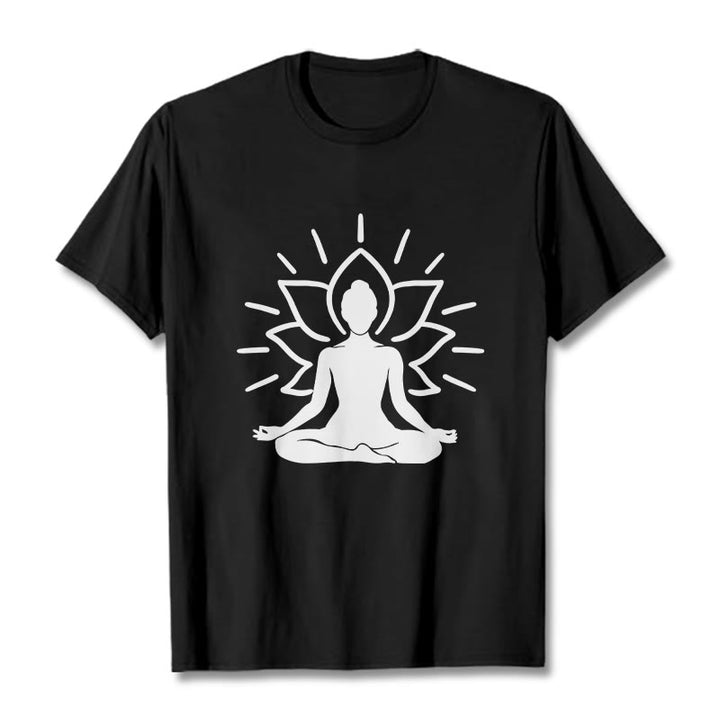 Buddha Stones Casual Meditative Figure Lotus Pattern Tee T-shirt - Black - 2XL - image 3