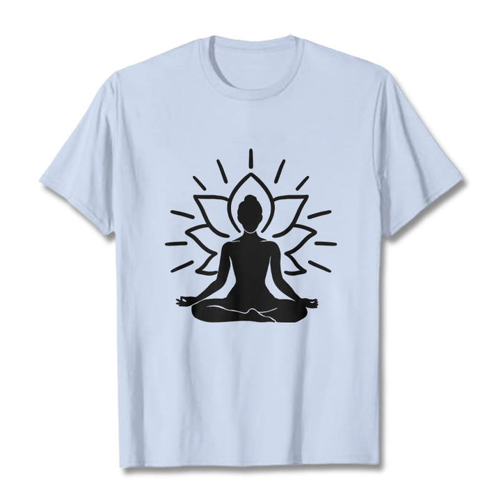 Buddha Stones Casual Meditative Figure Lotus Pattern Tee T-shirt - LightCyan - 2XL - image 18