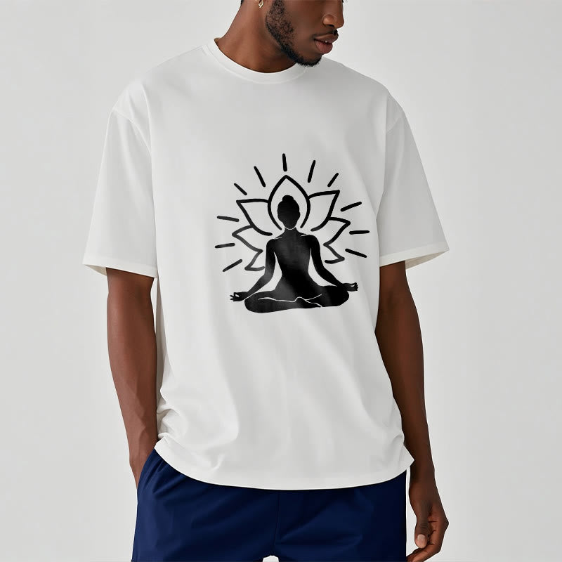 Buddha Stones Casual Meditative Figure Lotus Pattern Tee T-shirt - image 8