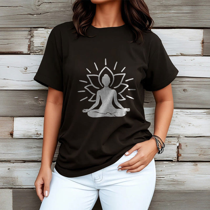 Buddha Stones Casual Meditative Figure Lotus Pattern Tee T-shirt - image 6
