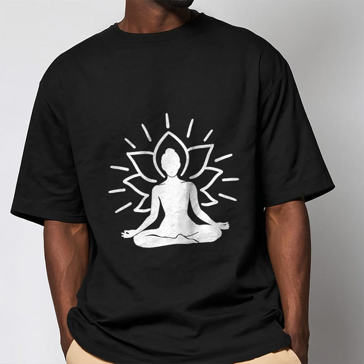 Buddha Stones Casual Meditative Figure Lotus Pattern Tee T-shirt - image 4
