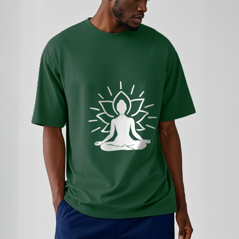 Buddha Stones Casual Meditative Figure Lotus Pattern Tee T-shirt - image 1