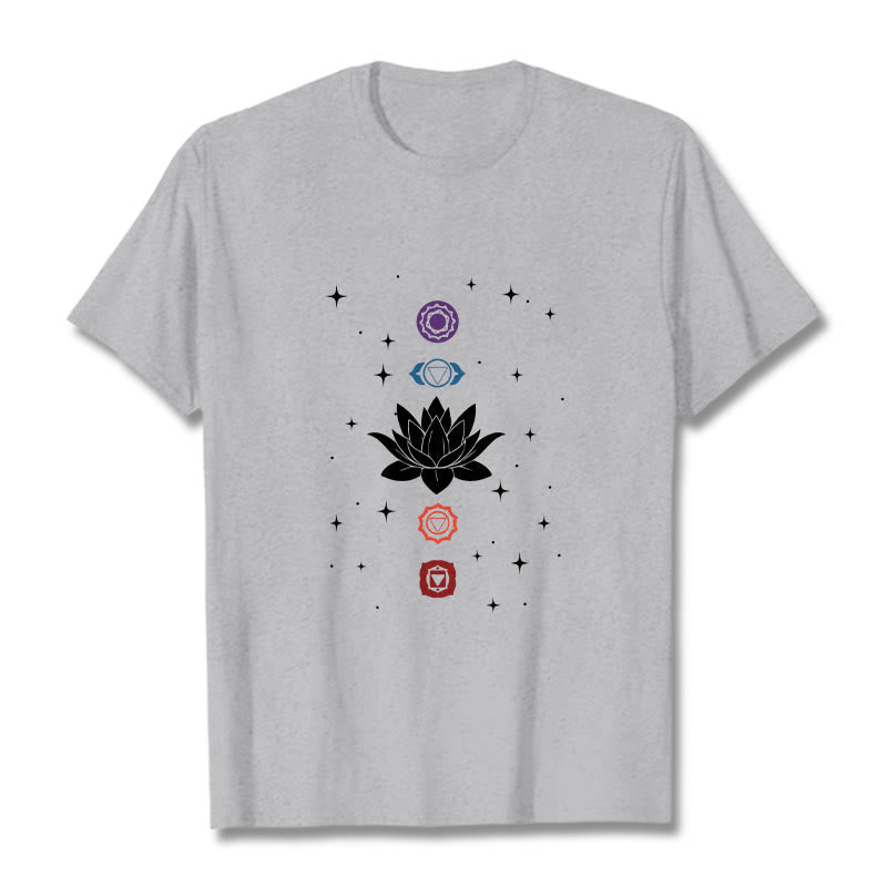 Buddha Stones Casual Lotus Flower Chakras Pattern Tee T-Shirt - LightGrey - 2XL - image 19