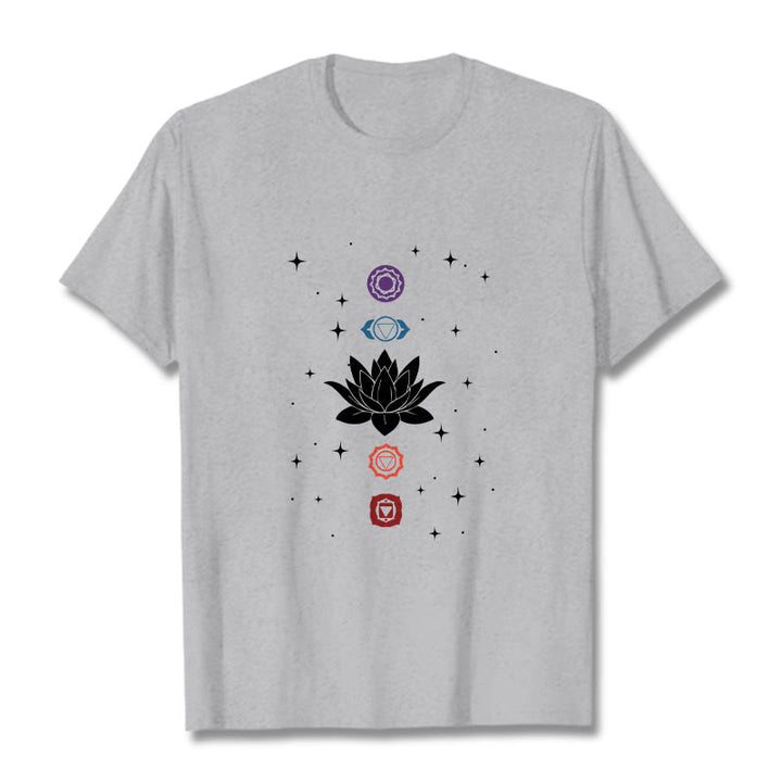 Buddha Stones Casual Lotus Flower Chakras Pattern Tee T-Shirt - LightGrey - 2XL - image 19