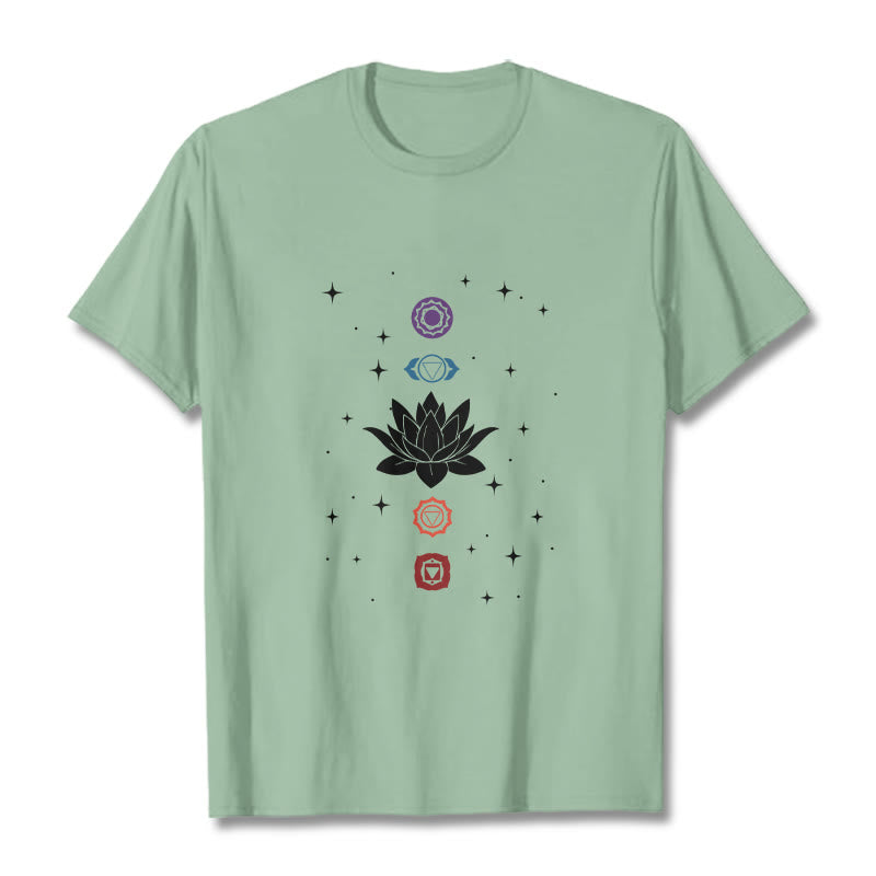 Buddha Stones Casual Lotus Flower Chakras Pattern Tee T-Shirt - PaleGreen - 2XL - image 14
