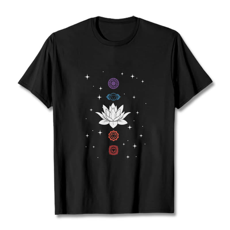 Buddha Stones Casual Lotus Flower Chakras Pattern Tee T-Shirt - Black - 2XL - image 0