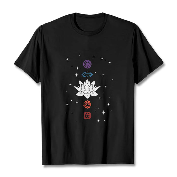 Buddha Stones Casual Lotus Flower Chakras Pattern Tee T-Shirt - Black - 2XL - image 0