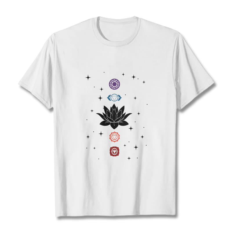 Buddha Stones Casual Lotus Flower Chakras Pattern Tee T-Shirt - White - 2XL - image 5