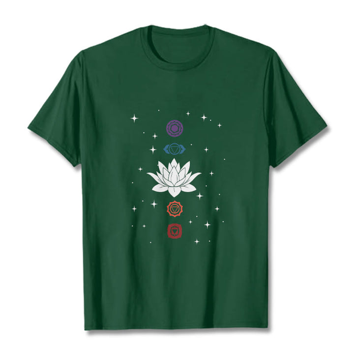 Buddha Stones Casual Lotus Flower Chakras Pattern Tee T-Shirt - ForestGreen - 2XL - image 10