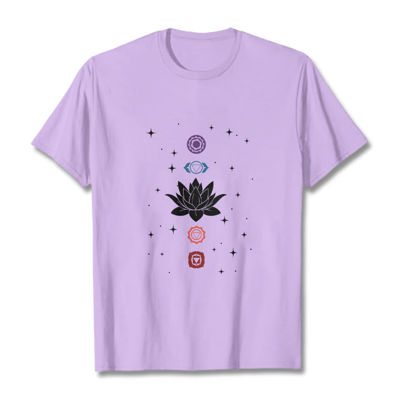 Buddha Stones Casual Lotus Flower Chakras Pattern Tee T-Shirt - Plum - 2XL - image 16
