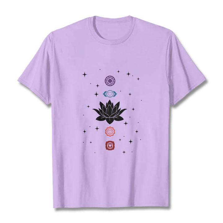 Buddha Stones Casual Lotus Flower Chakras Pattern Tee T-Shirt - Plum - 2XL - image 16