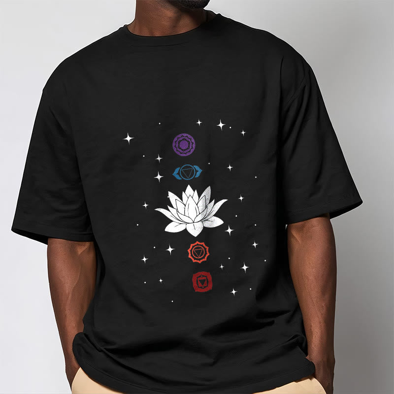 Buddha Stones Casual Lotus Flower Chakras Pattern Tee T-Shirt - image 1