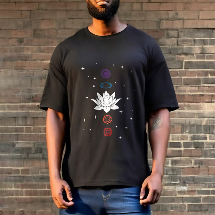 Buddha Stones Casual Lotus Flower Chakras Pattern Tee T-Shirt - image 2