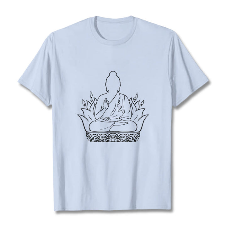 Buddha Stones Casual Meditation Buddha Pattern Tee T-shirt - LightCyan - 2XL - image 18