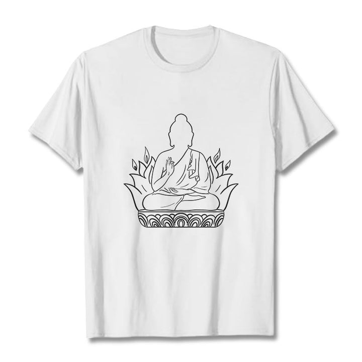 Buddha Stones Casual Meditation Buddha Pattern Tee T-shirt - White - 2XL - image 7