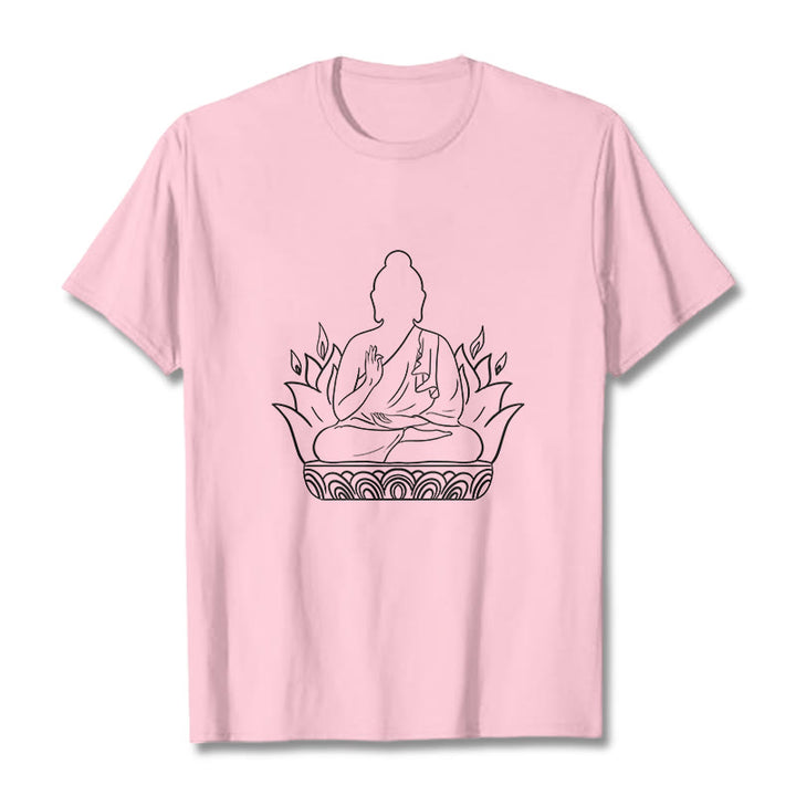 Buddha Stones Casual Meditation Buddha Pattern Tee T-shirt - LightPink - 2XL - image 12