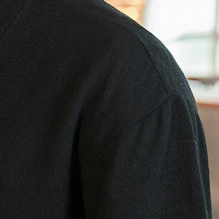 Buddha Stones Lace-Up Design Jacket Cotton Linen Men's Three Quarter Sleeve Kimono With Pockets - image 18