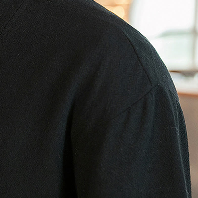 Buddha Stones Lace-Up Design Jacket Cotton Linen Men's Three Quarter Sleeve Kimono With Pockets - image 18
