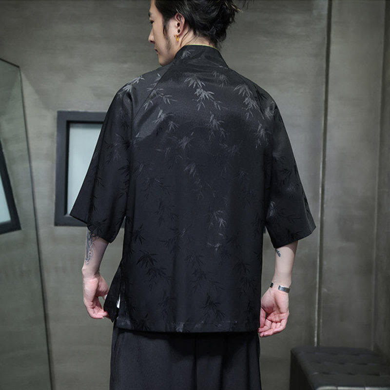 Buddha Stones Jacquard Bamboo Three Quarter Sleeve Frog-Button Tang Suit Men's Cotton Shirt - image 4