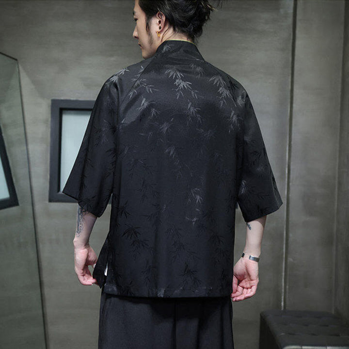 Buddha Stones Jacquard Bamboo Three Quarter Sleeve Frog-Button Tang Suit Men's Cotton Shirt - image 4