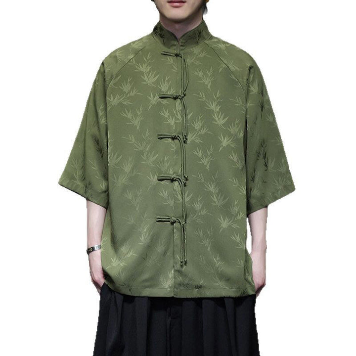 Buddha Stones Jacquard Bamboo Three Quarter Sleeve Frog-Button Tang Suit Men's Cotton Shirt - image 25