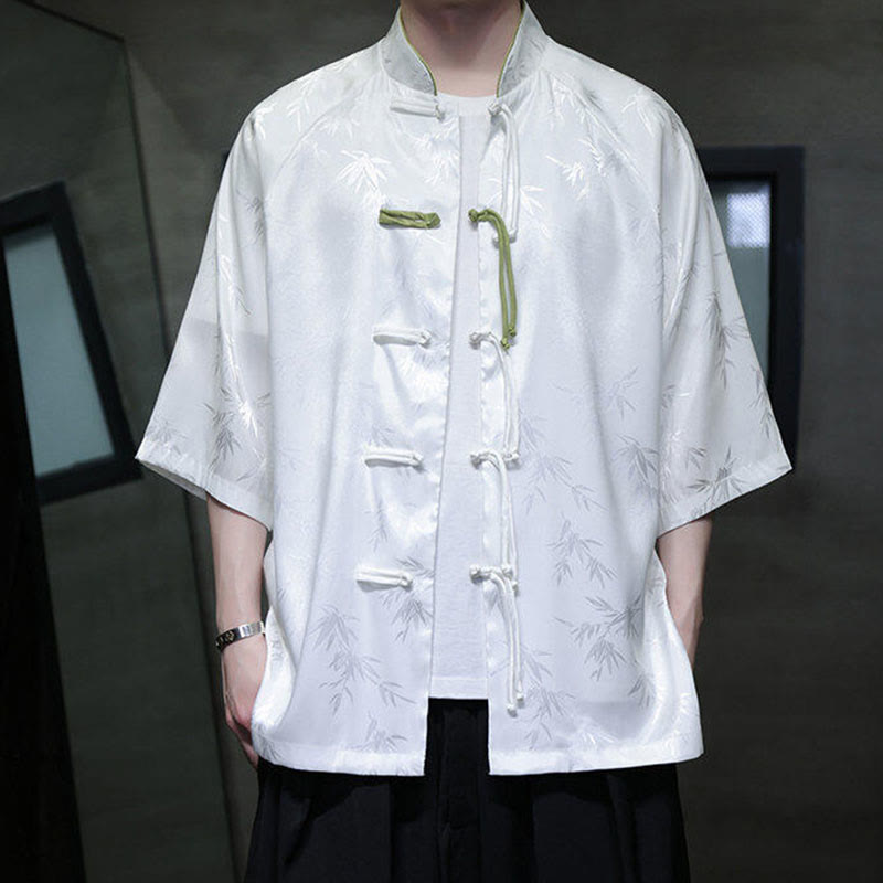 Buddha Stones Jacquard Bamboo Three Quarter Sleeve Frog-Button Tang Suit Men's Cotton Shirt - image 9
