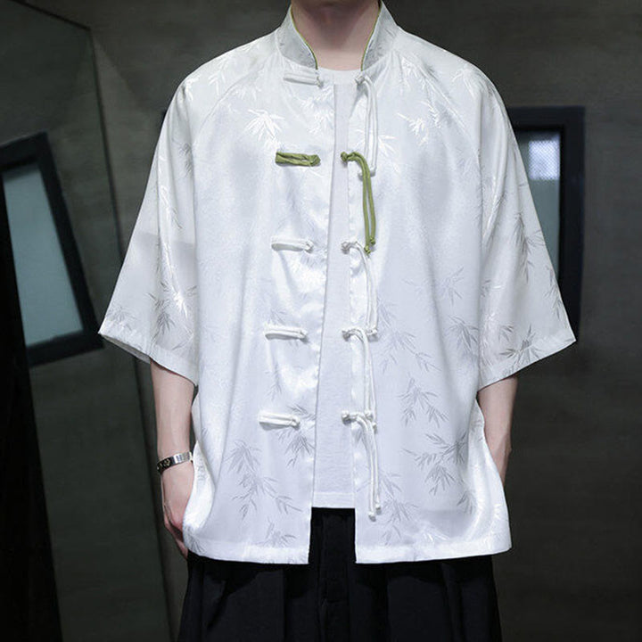 Buddha Stones Jacquard Bamboo Three Quarter Sleeve Frog-Button Tang Suit Men's Cotton Shirt - image 9