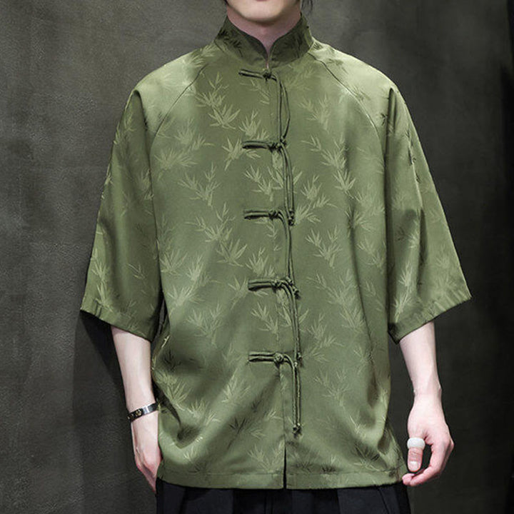 Buddha Stones Jacquard Bamboo Three Quarter Sleeve Frog-Button Tang Suit Men's Cotton Shirt - image 21