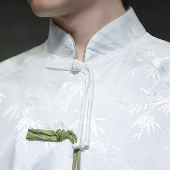 Buddha Stones Jacquard Bamboo Three Quarter Sleeve Frog-Button Tang Suit Men's Cotton Shirt - image 14