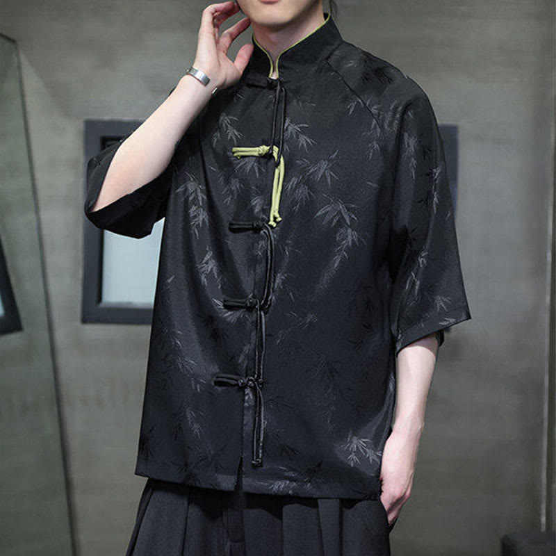 Buddha Stones Jacquard Bamboo Three Quarter Sleeve Frog-Button Tang Suit Men's Cotton Shirt - image 3