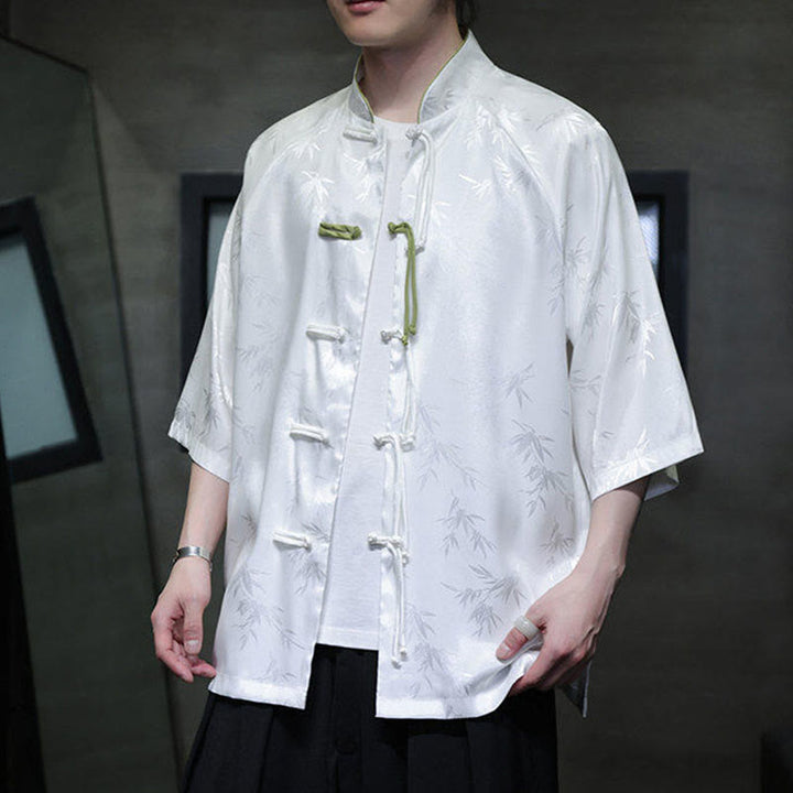 Buddha Stones Jacquard Bamboo Three Quarter Sleeve Frog-Button Tang Suit Men's Cotton Shirt - image 8
