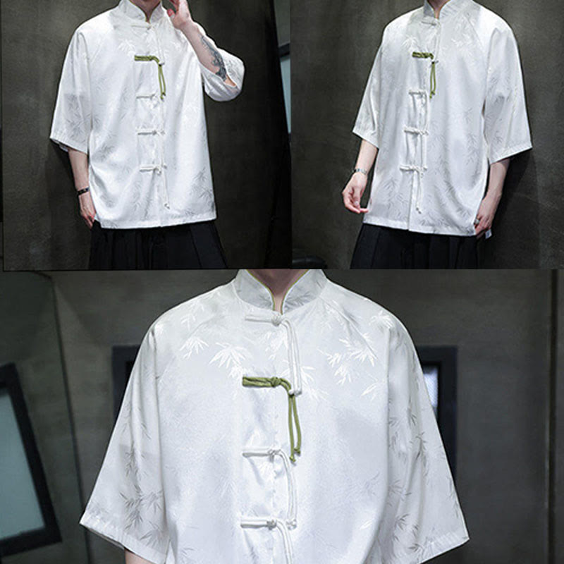 Buddha Stones Jacquard Bamboo Three Quarter Sleeve Frog-Button Tang Suit Men's Cotton Shirt - image 13
