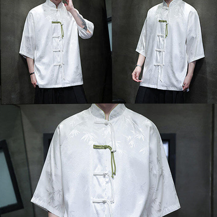 Buddha Stones Jacquard Bamboo Three Quarter Sleeve Frog-Button Tang Suit Men's Cotton Shirt - image 13
