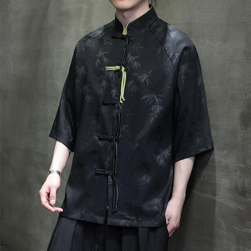 Buddha Stones Jacquard Bamboo Three Quarter Sleeve Frog-Button Tang Suit Men's Cotton Shirt - image 2