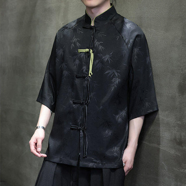 Buddha Stones Jacquard Bamboo Three Quarter Sleeve Frog-Button Tang Suit Men's Cotton Shirt - image 2