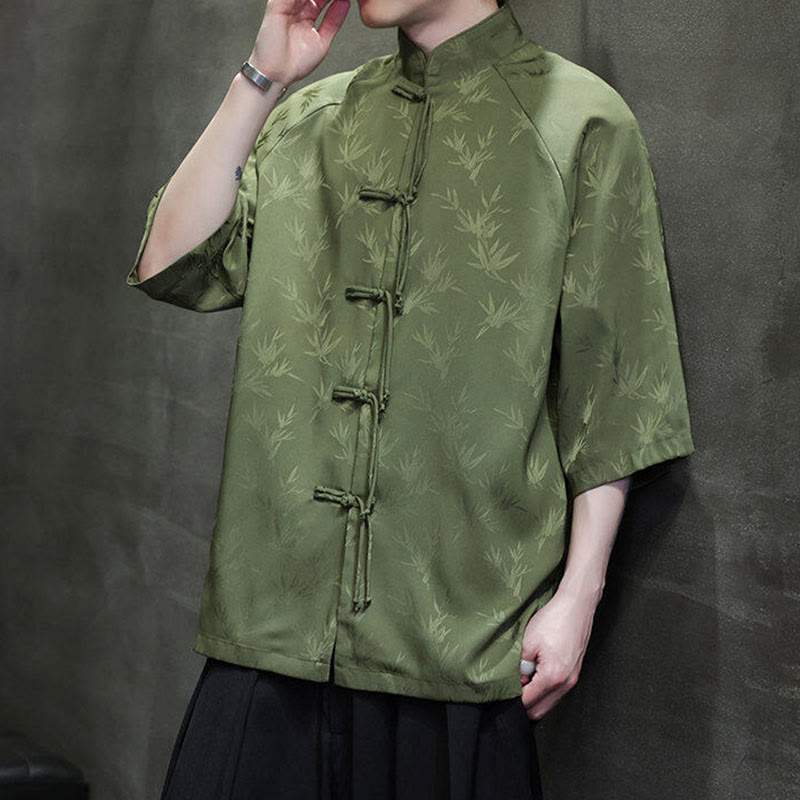 Buddha Stones Jacquard Bamboo Three Quarter Sleeve Frog-Button Tang Suit Men's Cotton Shirt - image 20