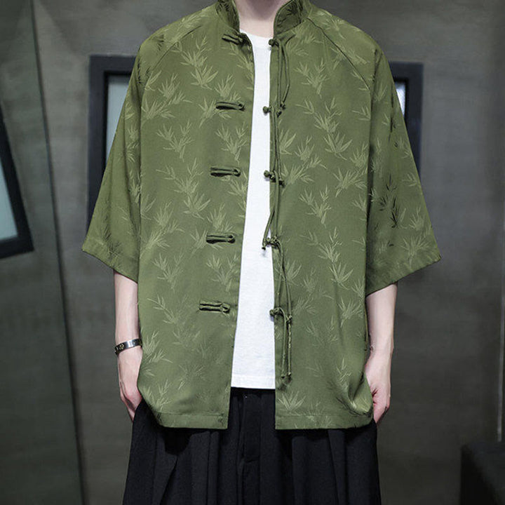 Buddha Stones Jacquard Bamboo Three Quarter Sleeve Frog-Button Tang Suit Men's Cotton Shirt - image 23