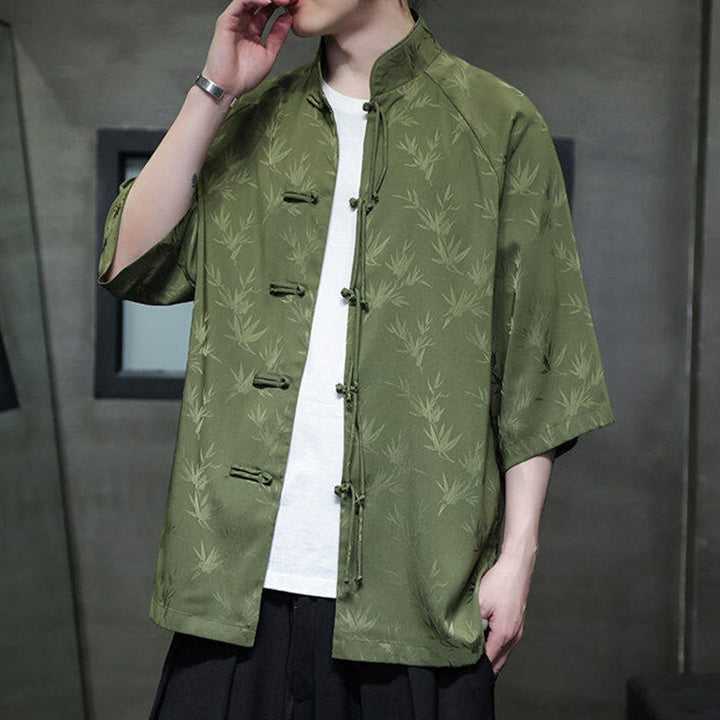 Buddha Stones Jacquard Bamboo Three Quarter Sleeve Frog-Button Tang Suit Men's Cotton Shirt - image 22