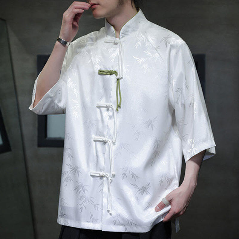 Buddha Stones Jacquard Bamboo Three Quarter Sleeve Frog-Button Tang Suit Men's Cotton Shirt - image 12