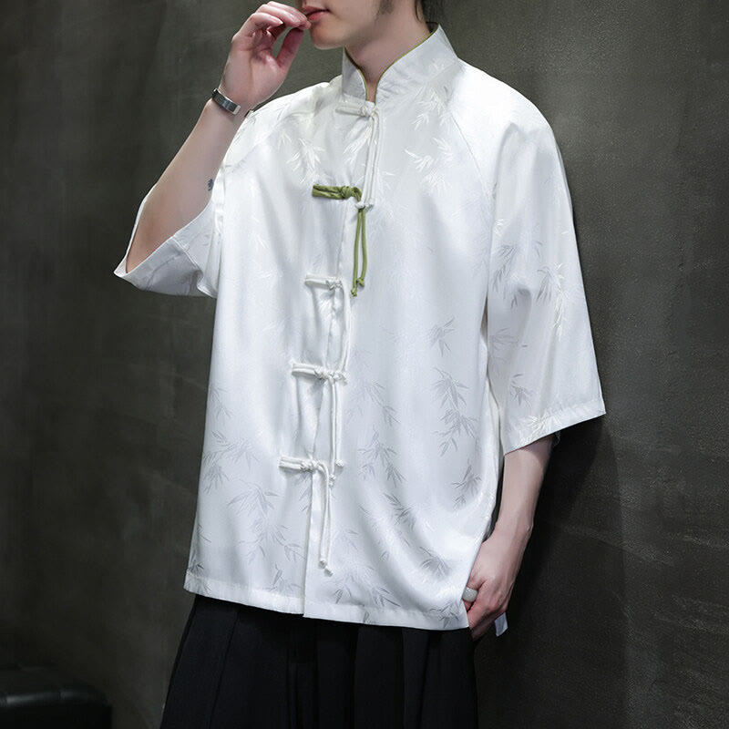 Buddha Stones Jacquard Bamboo Three Quarter Sleeve Frog-Button Tang Suit Men's Cotton Shirt - image 7