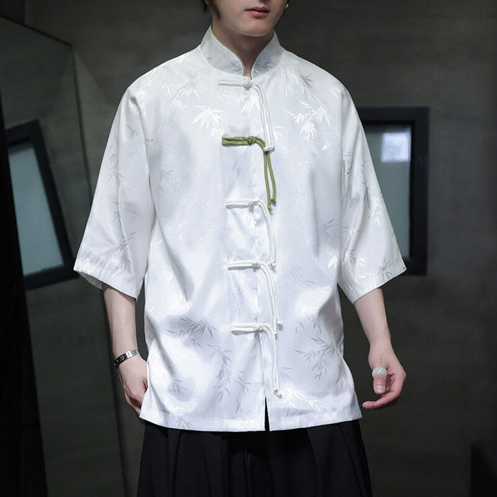 Buddha Stones Jacquard Bamboo Three Quarter Sleeve Frog-Button Tang Suit Men's Cotton Shirt - image 11
