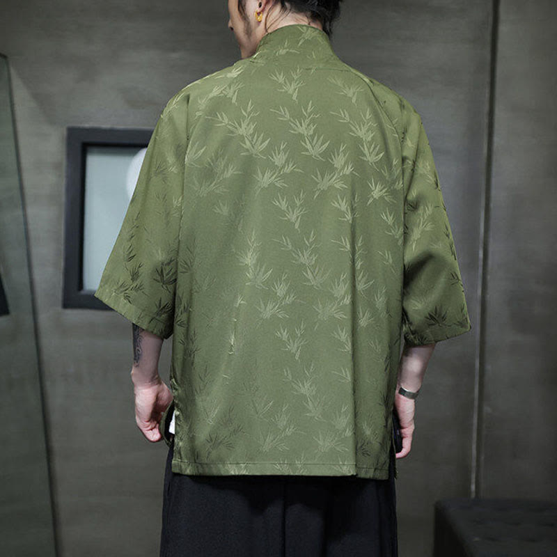 Buddha Stones Jacquard Bamboo Three Quarter Sleeve Frog-Button Tang Suit Men's Cotton Shirt - image 19