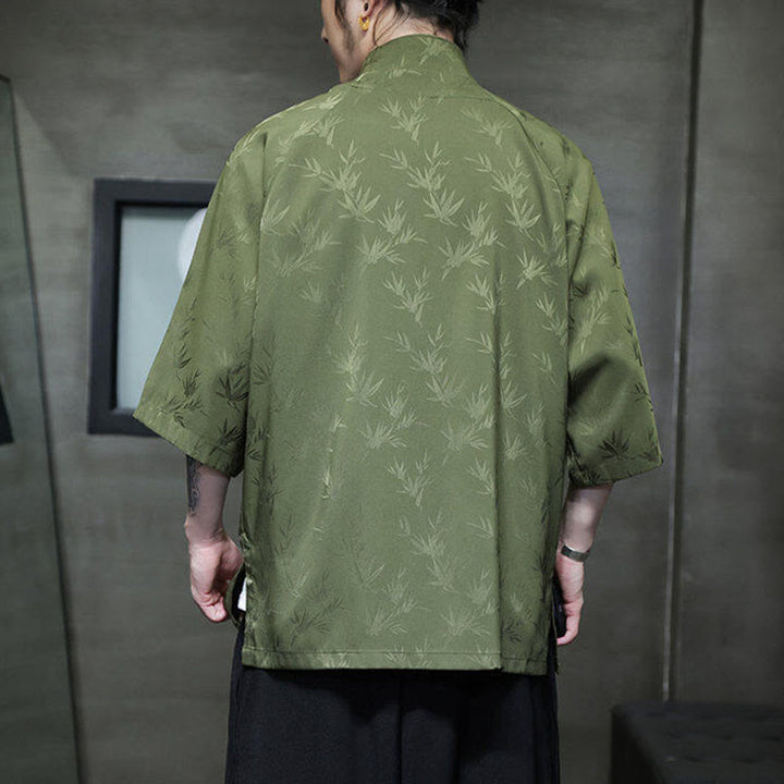 Buddha Stones Jacquard Bamboo Three Quarter Sleeve Frog-Button Tang Suit Men's Cotton Shirt - image 19