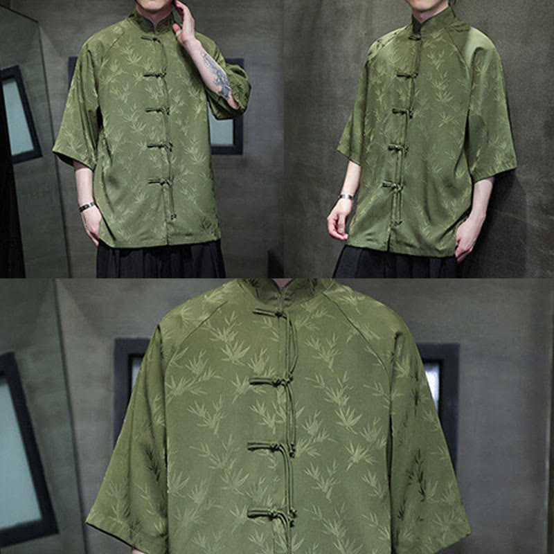 Buddha Stones Jacquard Bamboo Three Quarter Sleeve Frog-Button Tang Suit Men's Cotton Shirt - image 24