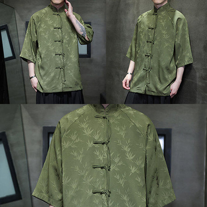 Buddha Stones Jacquard Bamboo Three Quarter Sleeve Frog-Button Tang Suit Men's Cotton Shirt - image 24