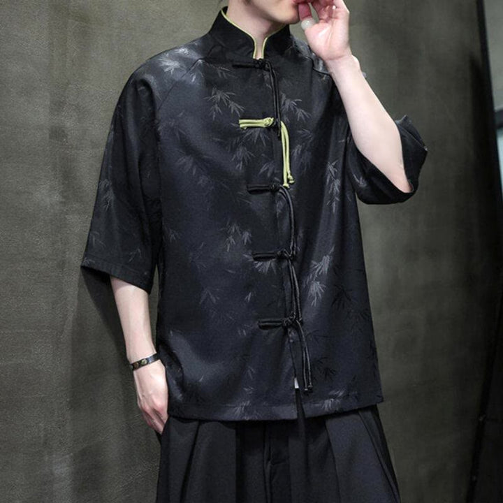 Buddha Stones Jacquard Bamboo Three Quarter Sleeve Frog-Button Tang Suit Men's Cotton Shirt - image 5